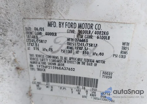 2006 Ford F-250 Xl/Xlt from USA, damaged, VIN 1FTNF21596EA37652